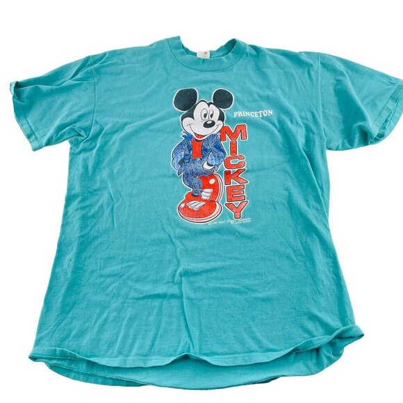 Vintage Princeton Mickey Mouse T-Shirt 90s Disney Apparel Teal Size XL Single - Picture 1 of 4